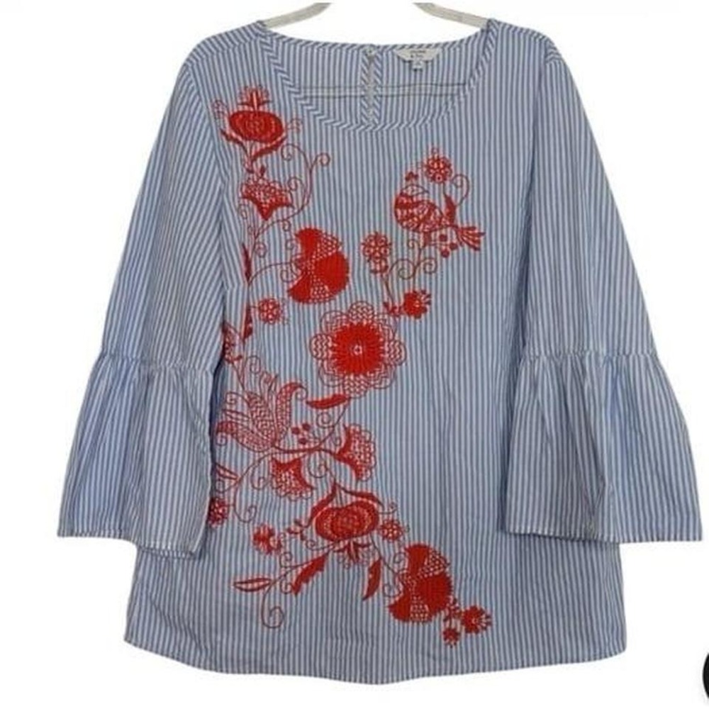 Crown & ivy blouse blue striped boho blouse size small